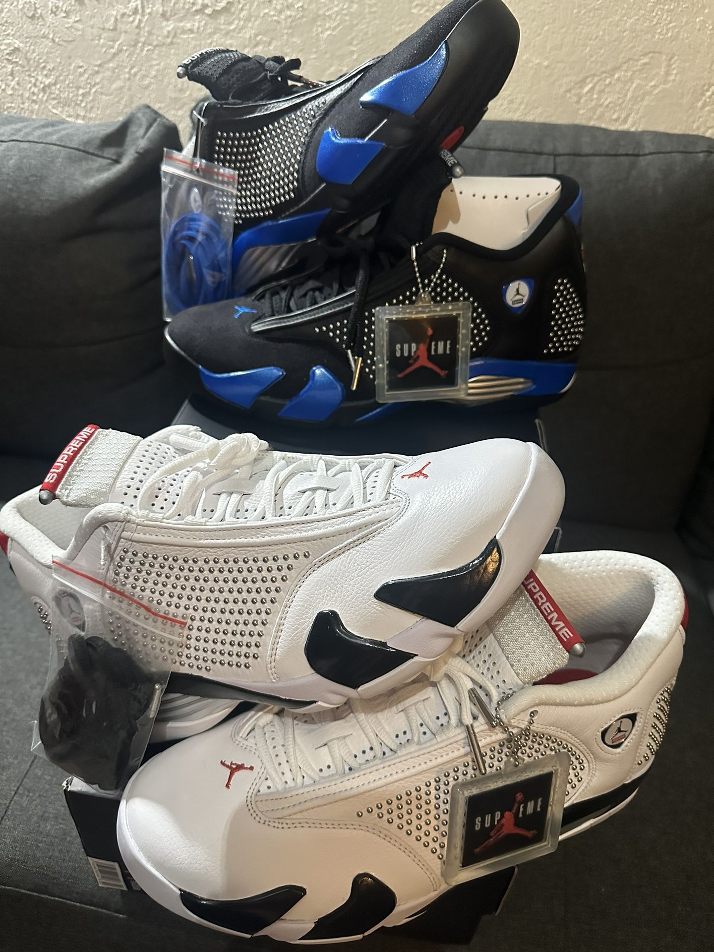 Nike Air Jordan 14 Supreme White & Black Set DS New BV7630 106 Bv7630 004