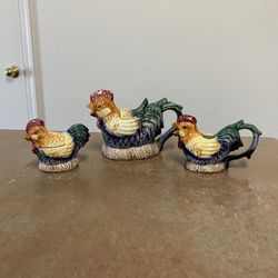 3pc Miniature Rooster Teapot Sugar Creamer Pitcher Cracker Barrel Farm Farmhouse Kitchen Decor 