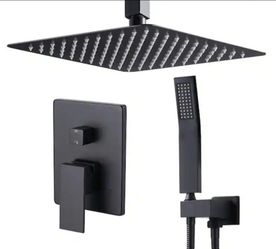 Matte Black Sturdy 2-Spray Patterns 1.8 GPM Ceiling Mount 10 in. Dual Shower Head anti Scalding Valve