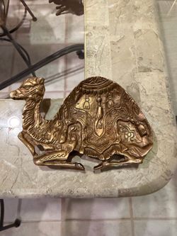 Ornate Brass Camel Wall Hanging / Decorative Plaque - Detailed Engraved