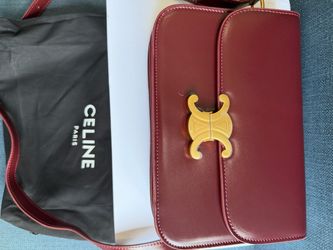 Celine Classique Triomphe Shoulder Bag in Burgundy Calfskin