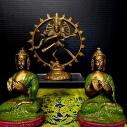 Vintage Brass Shiva Nataraja Statue and 2 Medicine Buddha Statues 6.5" Tall 3 for $40