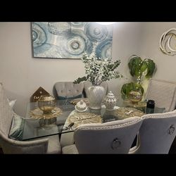 6 chair dinning glass table set