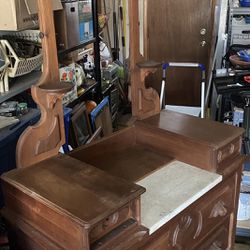 5 Drawer Antique Dresser With Small Marble Top