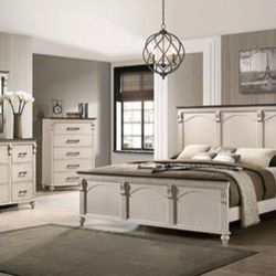 Brand New Antique White Gray  6pc King Size Bedroom Set 