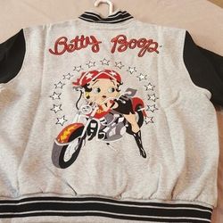 Betty Boop Motorcycle Fully Embroidered Baseball Jacket
