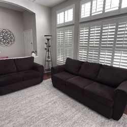 Soft Fabric Sofa and Loveseat / Chocolate Brown/ Used