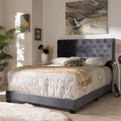 New Queen Size Dark Gray Upholstered Bed