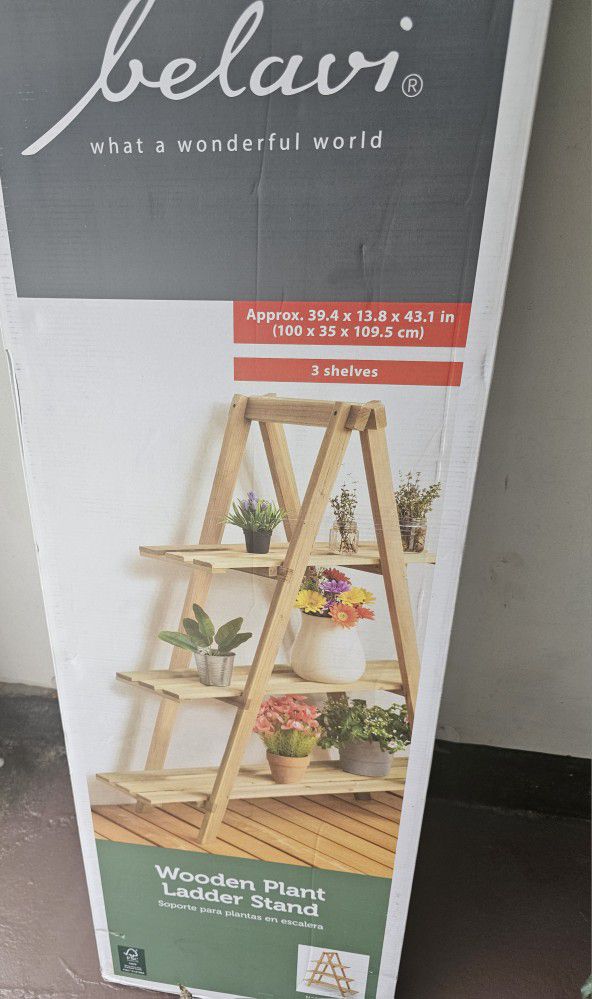 Plant Ladder Stand.  New In Pox. Please See Picture For Measurements 