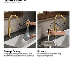 Kohler Revolv Single Handle Pull Down Sprayer Kitchen Faucet in Vibrant Brushed Moderne Brass