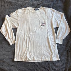 Polo Ralph Lauren Men's White Crew Neck Long Sleeve T-Shirt Chest Pocket Size M