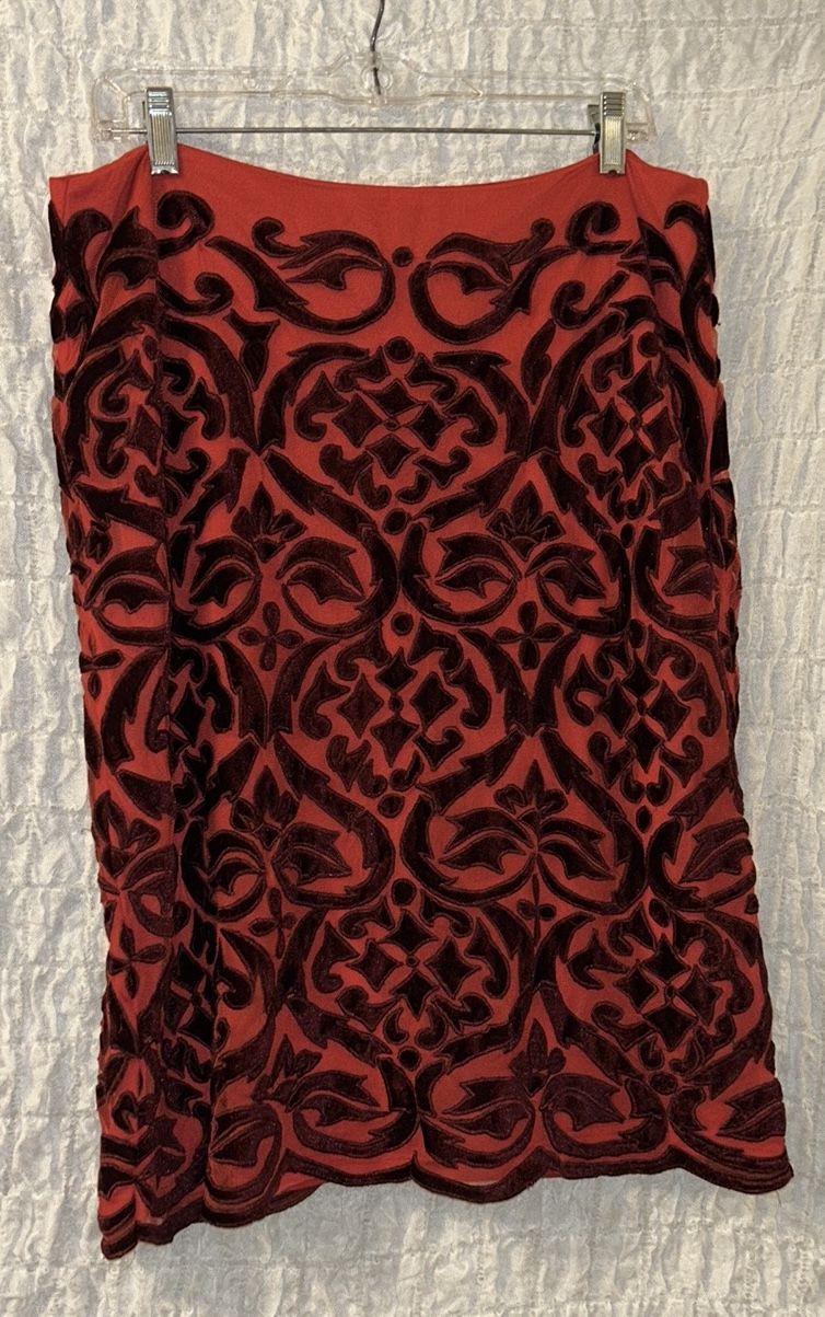 KAS New York: Crushed Velvet Patterned Skirt, Scalloped Hemline, Lined, Size: L