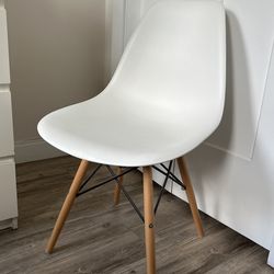 Inmod Molded Plastic Side Chair with Wood Legs, White/Walnut