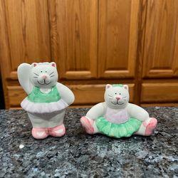 Vintage Ceramic Ballerina Cat Pair of Salt and Pepper Shakers.  Brand Coco Dowley, China.  Preowned.  Size tallest approximately 4 inches tall.