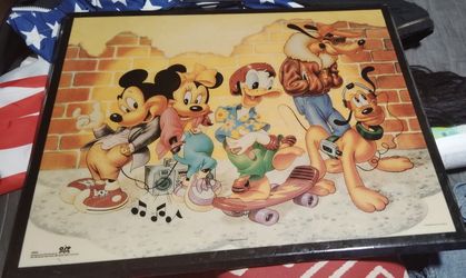 Vintage 22×17 Walt  Disney Wood Wall Plaque,Mickey,Minnie, Donald Duck,Pluto,Goofy