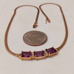 14k Gold Amethyst Necklace 15.5 Inch 