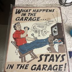 Vintage Style “What Happens in the Garage Stays in the Garage” Metal Sign