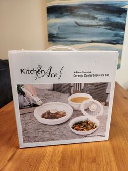 NEW IN BOX Kitchen Ace 6-Piece Non-Stick Ceramic Coated Cookware Set - White (SE San Diego)