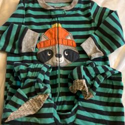 Green Stripes W Raccoon Baby Pajamas Pjs Carters Footed 18m