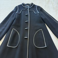 Black Coat, Leather Trim, Medium