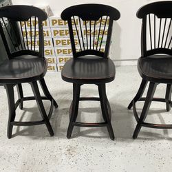 Set Of 3 Black Wooden Bar Stools