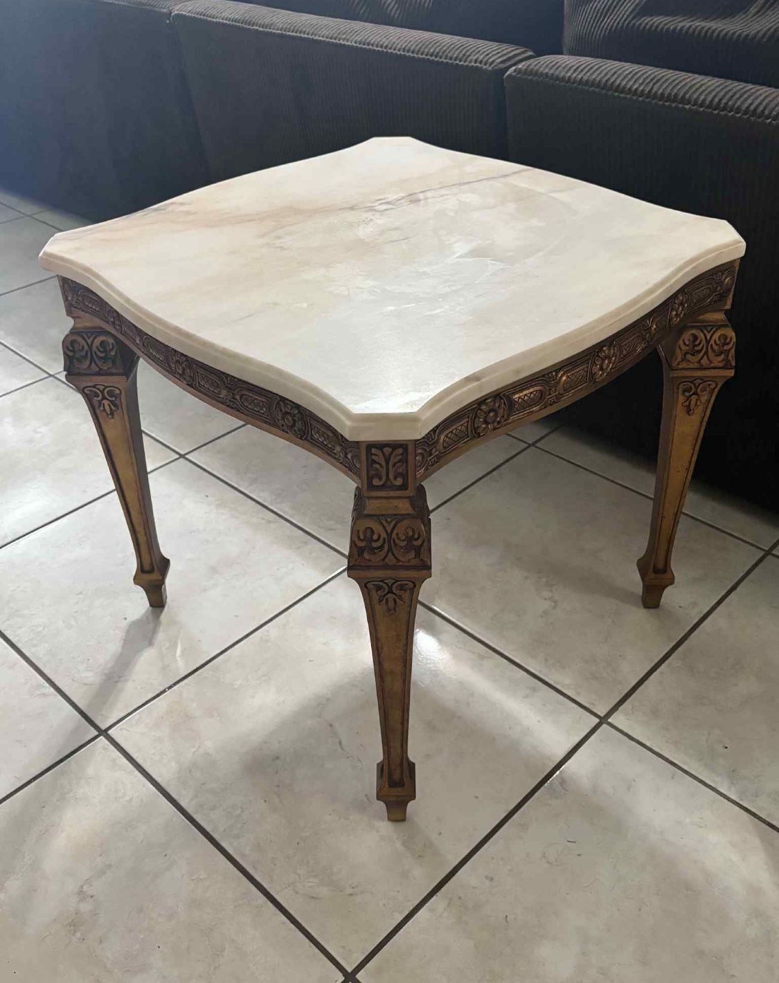 Antique Bronze & Marble End Table 24”x24”x22”H