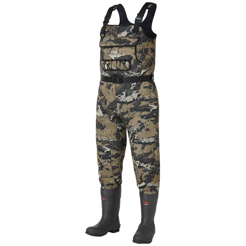 Size 10 BASSDASH Bare Camo Neoprene Chest Fishing Hunting Waders for Men with 600 Grams Insulated Rubber Bootfoot
