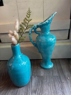 Turquoise Ceramic Vase and Pitcher Set