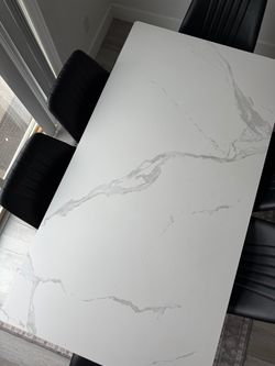 White Marble-Top Rectangular Dining Table
