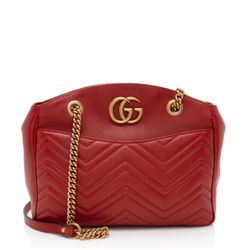 100% Authentic GUCCI GG Marmont Medium Chain Tote – Red Matelassé Leather