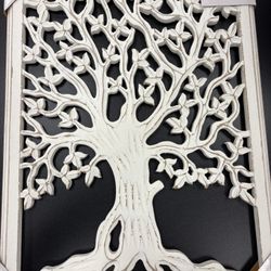 2 BEAUTIFUL DETAILED TREE OF LIFE PANEL PLAQUE.  Exotic Boho CARVED Wall Art. Hang Or Lean. Hooks On Back $45 Ea.  Cherry Blossom Panels $130 Pair. 