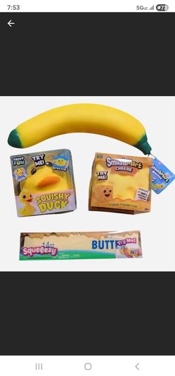Squishy Toy Bundle – Duck, Cheese, Banana, Butter
