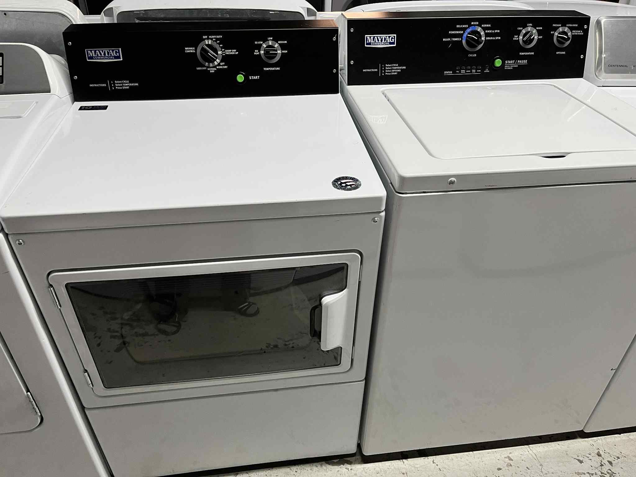 Maytag Commercial Set Washer And Dryer Set In White.