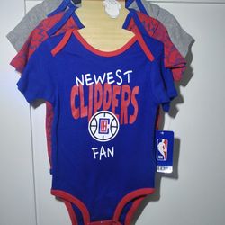 NBA Infant Los ANGELES CLIPPERS 3 Piece Bodysuit Creeper Set Size 18 Months New