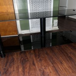 Double-Thick Glass TV Stand – Black, 2-Tier (55–60” Fit)