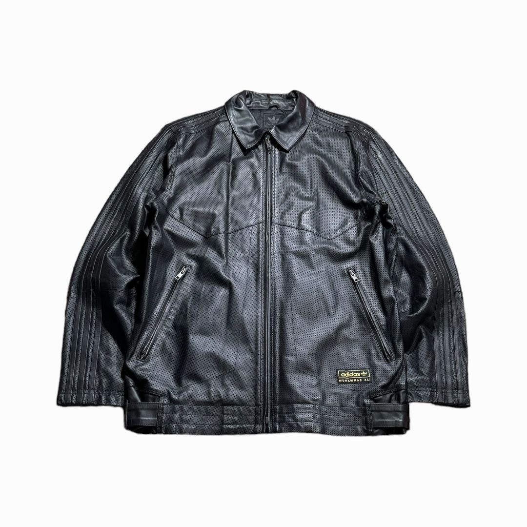 Adidas Muhammad Ali Perforated Black Leather Jacket