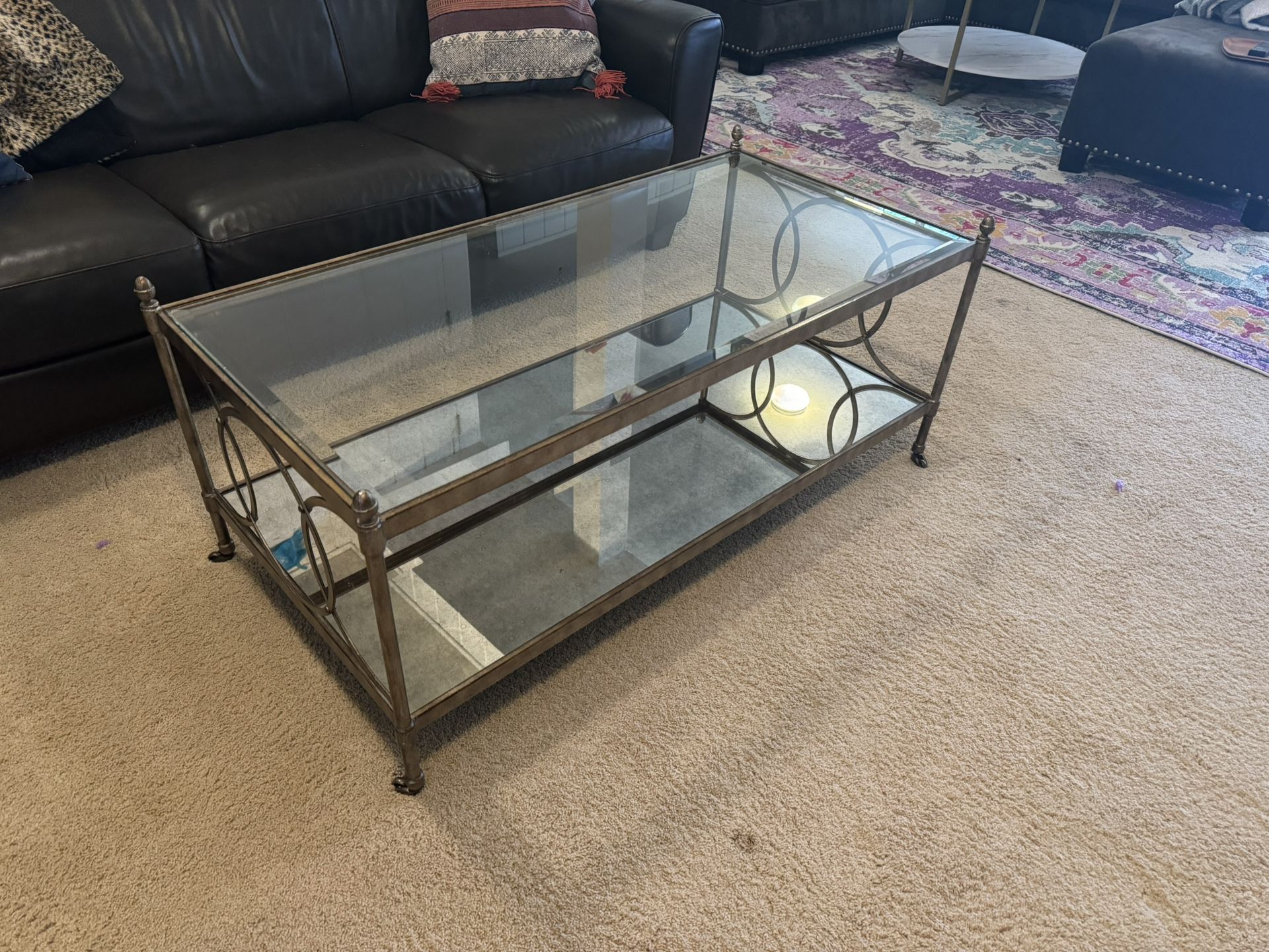 Antique Brass And Glass Coffee Table