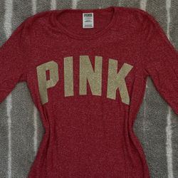 PINK Victoria's Secret Red Long Sleeve Sleepshirt Crew Neck XS