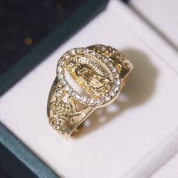 1pc  Exquisite Religious Virgin Mary Inlaid Shiny Cubic Zirconia Ring for Women Hip-hop Trend Daily Wear Couple Jewelry
