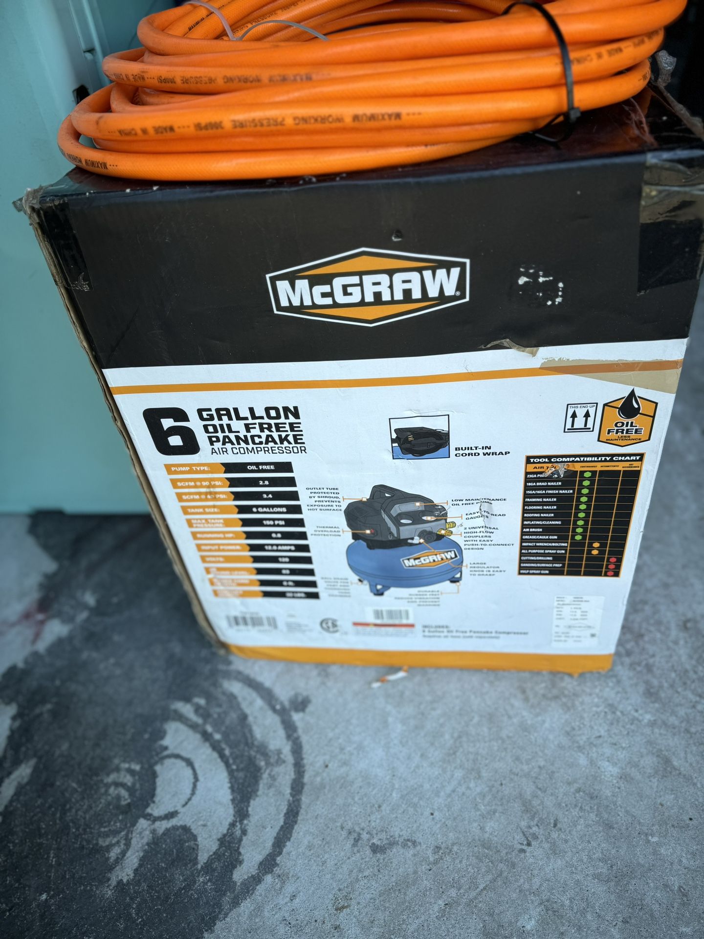 McGraw-6 gallon oil free pancake compressor