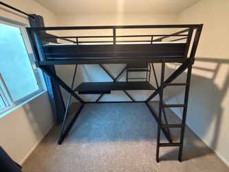 Black Metal Loft Bed with Desk and Ladder