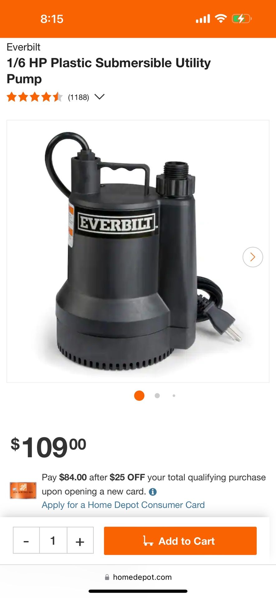 Everbilt Transfer Pump 1/6 Horsepower
