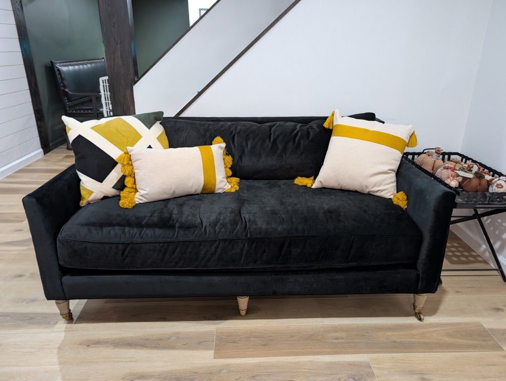 Anthropologie Black Velvet Couch