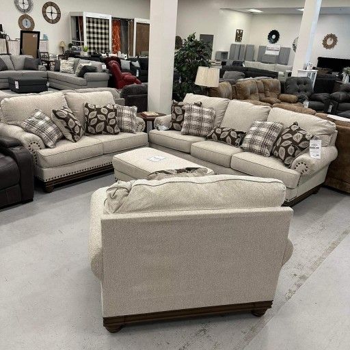 Beige Polyester Upholstery Sofa and Loveseat 