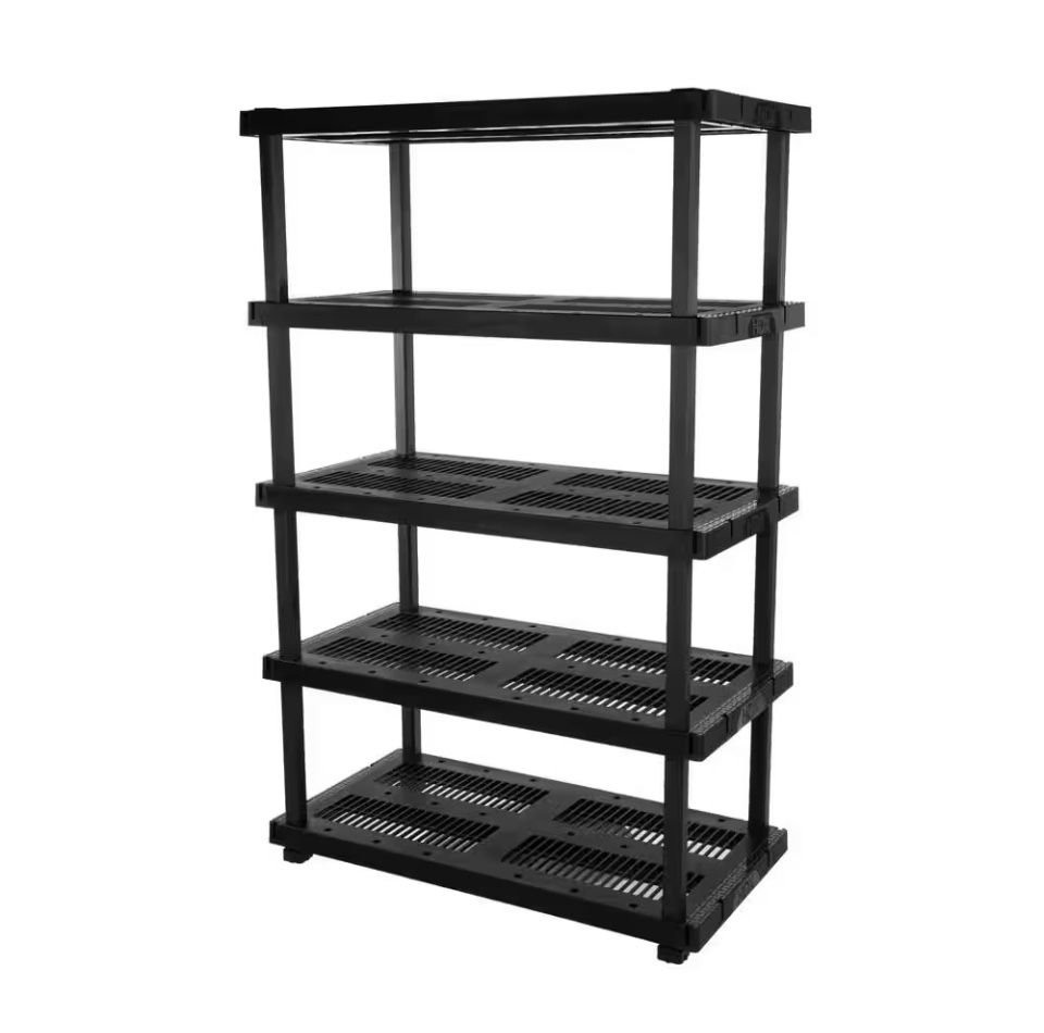 HDX 5 Tier Plastic Adjustable Garage Storage Shelving Unit in Black (48 in. W x 75 in. H x 24 in. D)