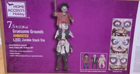 7.5 ft. Gruesome Grounds Animated LED Zombie Stack Trio H6