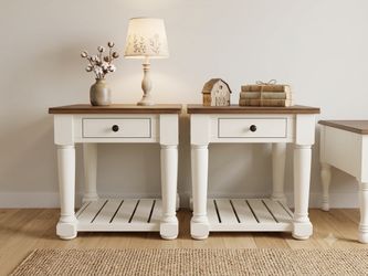 Refinished Two-Tone Farmhouse Nightstands / End Tables (Pair)