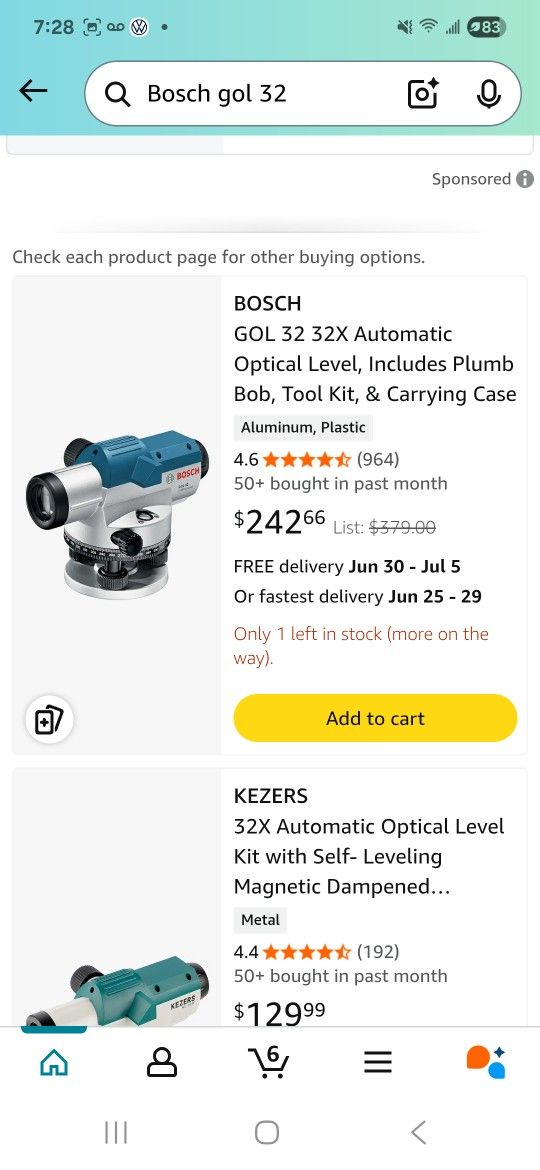 BOSCH
GOL 32 32X Automatic Optical Level, Includes Plumb Bob