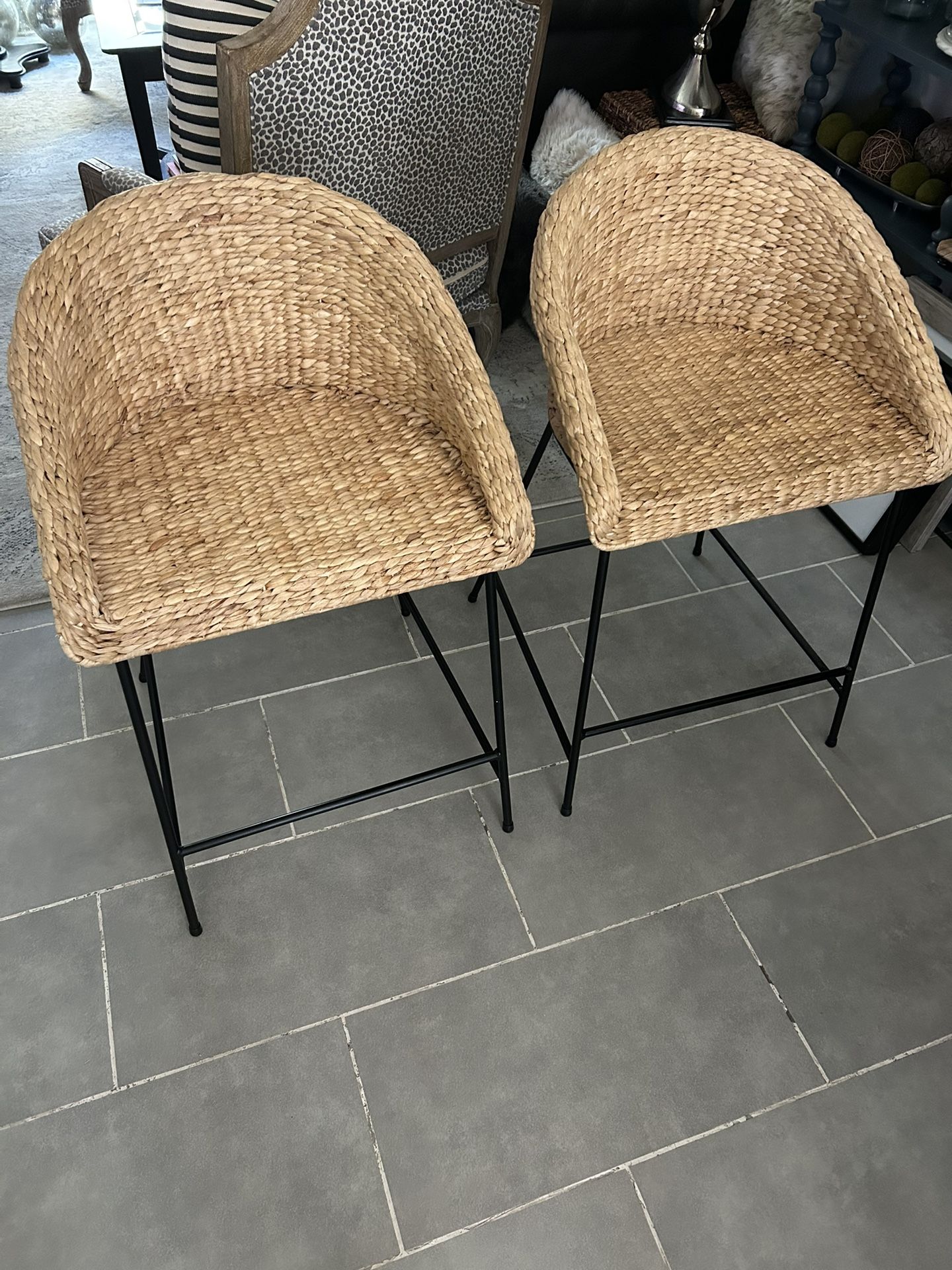 Two Rattan Bar Stools - Barely Used
