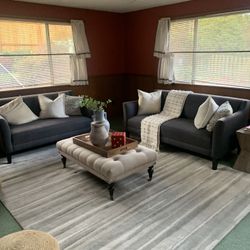 Blue Crate And barrel Sofa And Love Seat 